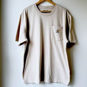 Carhartt Men's Cotton T-Shirt Large Tan Loose Fit Workwear Outdoors